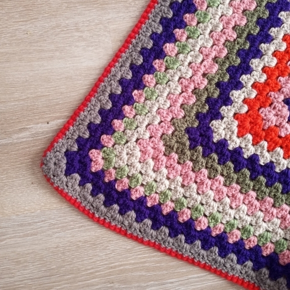 Crochet Afghan Blanket Retro Granny Square Bright Colors Knit Handmade - Picture 8 of 11